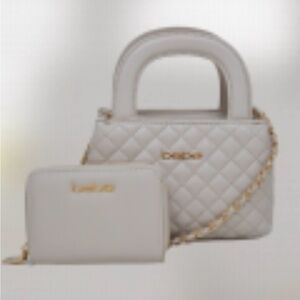 Chic Quilted Handbag and Wallet Set - Cream